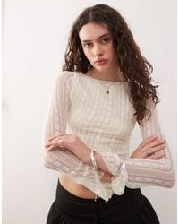 Motel - Malakai Asymmetric Long Sleeve Lace Top - Lyst