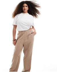 ASOS - Pantalones Color Moca De Pernera Recta Holgada De Mezcla De Lino De Curve-Marrón - Lyst
