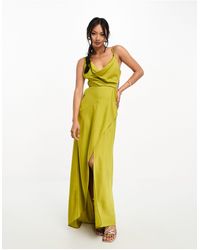 ASOS - Satin Cowl Midaxi Dress With Cut Out Waist And Graduated Hem - Lyst
