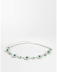 ASOS - Waist And Hip Green Stone Set Chain Belt - Lyst