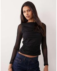 ASOS - Mesh Drape Boat Neck Long Sleeve Top - Lyst