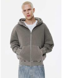 Pull&Bear - Felpa Con Cappuccio Squadrata Grigia Con Zip - Lyst