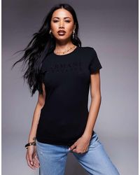 ARMANI EXCHANGE - T-Shirt Nera Con Logo Al Centro - Lyst