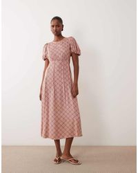 Nobody's Child - Quinn Satin Puff Sleeve Midi Tea Dress - Lyst