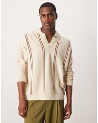 ASOS - Polo oversize à rayures à col cranté - taupe - Lyst