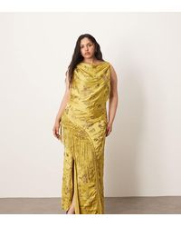 ARRANGE - Vestido Midi Drapeado Con Flecos Y Diseño Bordado De Satén De Curve - Lyst
