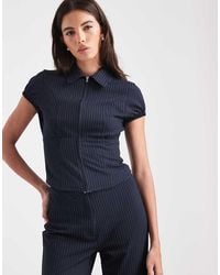 Collusion - Tailored Pinstripe Zip Front Shirt - Lyst