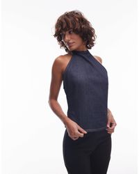 TOPSHOP - – neckholder-oberteil aus denim - Lyst