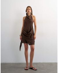 TOPSHOP - Linen Rich Halter Neck Wrap Mini Dress - Lyst