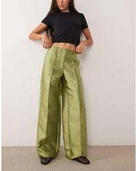 Vila - Wide Leg Seam Detail Tafetta Trousers - Lyst