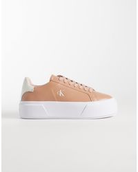 Calvin Klein - Leather Lace Up Flatform Sneakers - Lyst