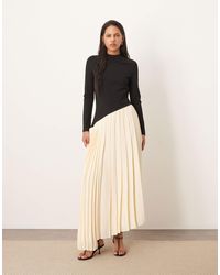 ARRANGE - Contrast Fabric Sculpted Maxi Dress With Pleat Skirt - Lyst