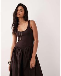 ASOS - Basque Waist Midi Dress With Woven Skirt - Lyst