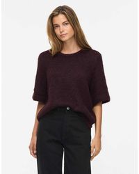 Vila - Top Met Mouwen, Loose Fit, Ronde Hals, Gebreid, Paars - Lyst