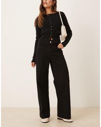 Mango - Vaqueros Negros De Pernera Ancha Con Detalle De Bolsillo 100% De Algodón Jessie De - Lyst
