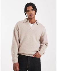 Jack & Jones - Pull en maille bouclée à col polo - crème - Lyst