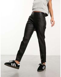 Object - Pantalones Negros De Corte Tapered De Tejido Efecto Cuero De - Lyst