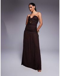 ASOS - Textured Bandeau Maxi Dress With Curved Trim And Lace Up Detail - Lyst
