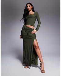 ASOS - Co-ord Slinky Split Front Ruched Maxi Skirt - Lyst