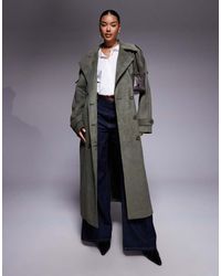 Aria Cove - Gabardina Larga Con Cinturón De Antelina De -Verde - Lyst