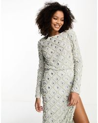 ASOS - Long Sleeve Embellished Sequin And Pearl Top Co-ord - Lyst