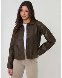 Threadbare - Faux Leather Cropped Button Up Jacket - Lyst