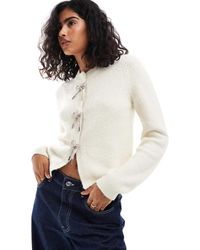 ASOS - Crew Neck Neat Fit Cardigan With Diamante Bow Buttons - Lyst