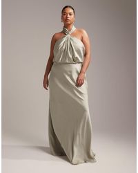 ASOS - Asos design curve - l'invitée - robe longue à encolure américaine froncée en satin - sauge - Lyst