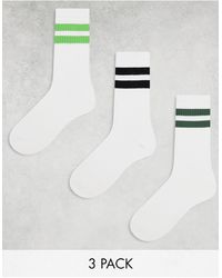 Weekday - Confezione da 3 paia di calzini sportivi bianchi con righe nere e verdi - Lyst