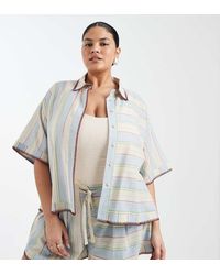 ASOS - Asos Design Curve Sasha Beach Resort Shirt Co Ord With Stitch Detail - Lyst