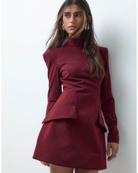 Bardot - High Neck Shoulder Pad Front Pocket Detail Mini Dress - Lyst