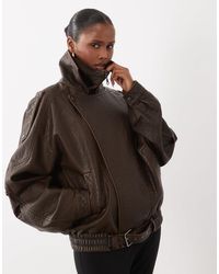 Noughts & Kisses - Eska Faux Leather Funnel Neck Oversized Biker Jacket - Lyst