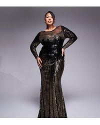 Goddiva - Curve Long Sleeve Aztec Sequin Maxi Dress - Lyst