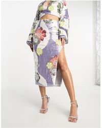 ASOS - Floral Embellished And Sequin Midi Skirt Co-ord With Split - Lyst
