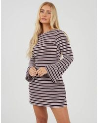 Brave Soul - Textured Long Sleeve Stripe Mini Dress - Lyst