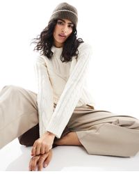 Pieces - Spliced Cable Knit Detail Jumper With Split Front - Lyst