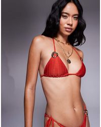 ASOS - Polly Shirred Triangle Bikini Top With Ring Detail - Lyst