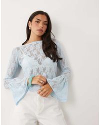 ASOS - Sheer Lace Fluted Cuff Top - Lyst