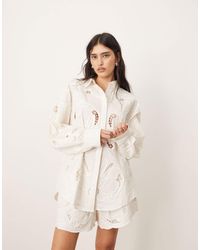 ARRANGE - Cotton Mirrored Floral Embroidered Cutwork Shirt Co-ord - Lyst