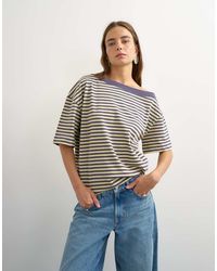 TOPSHOP - Stripe Off Shoulder T-shirt - Lyst