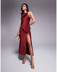 ASOS - Satin Halter Neck Split Maxi Dress - Lyst