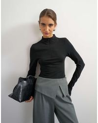 TOPSHOP - Grown On Neck Zip Long Sleeve Top - Lyst