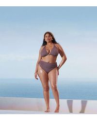 ASOS - Asos Design Curve Tayla High Leg High Waist Bikini Bottom With Gold Bead Trim - Lyst