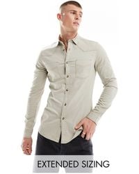 ASOS - Slim Western Denim Shirt With Contrast Stitching - Lyst