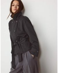 Stradivarius - Cropped Trench Coat With Belt - Lyst