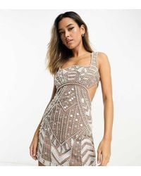 ASOS - Pearl Embellished Twill Mini Dress With Curve Bust Detail - Lyst