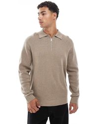 Jack & Jones - Premium Long Sleeve Knitted Polo With Quarter Zip - Lyst