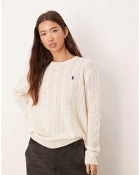 Polo Ralph Lauren - Icon Logo Crew Neck Rich Wool Cable Knit Jumper - Lyst