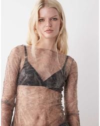 Weekday - Sheer Mesh Slash Neck Long Sleeve Top - Lyst