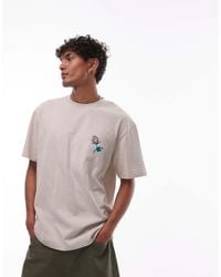 TOPMAN - T-Shirt Oversize Color Pietra Slavato Con Ricamo "Pack Of Lies" Sul Davanti E Sul Retro - Lyst